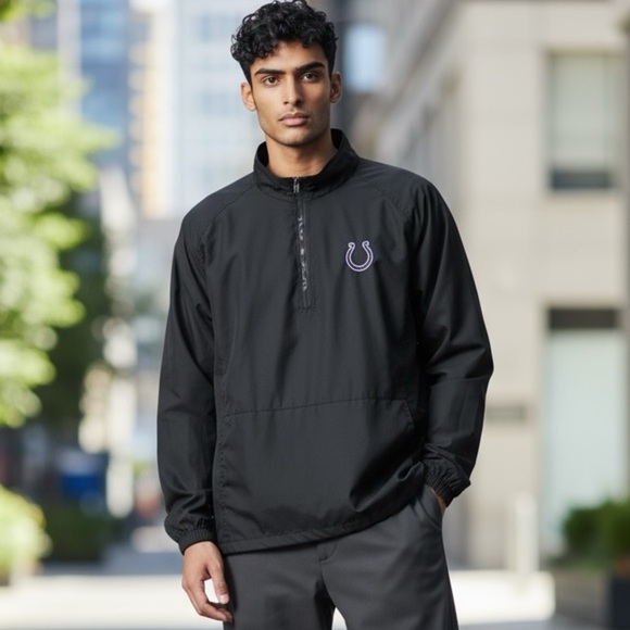 INDIANAPOLIS COLTS REEBOK Coaches 1/4 Zip Wind Jacket Black Men’s Size L… - Picture 1 of 9